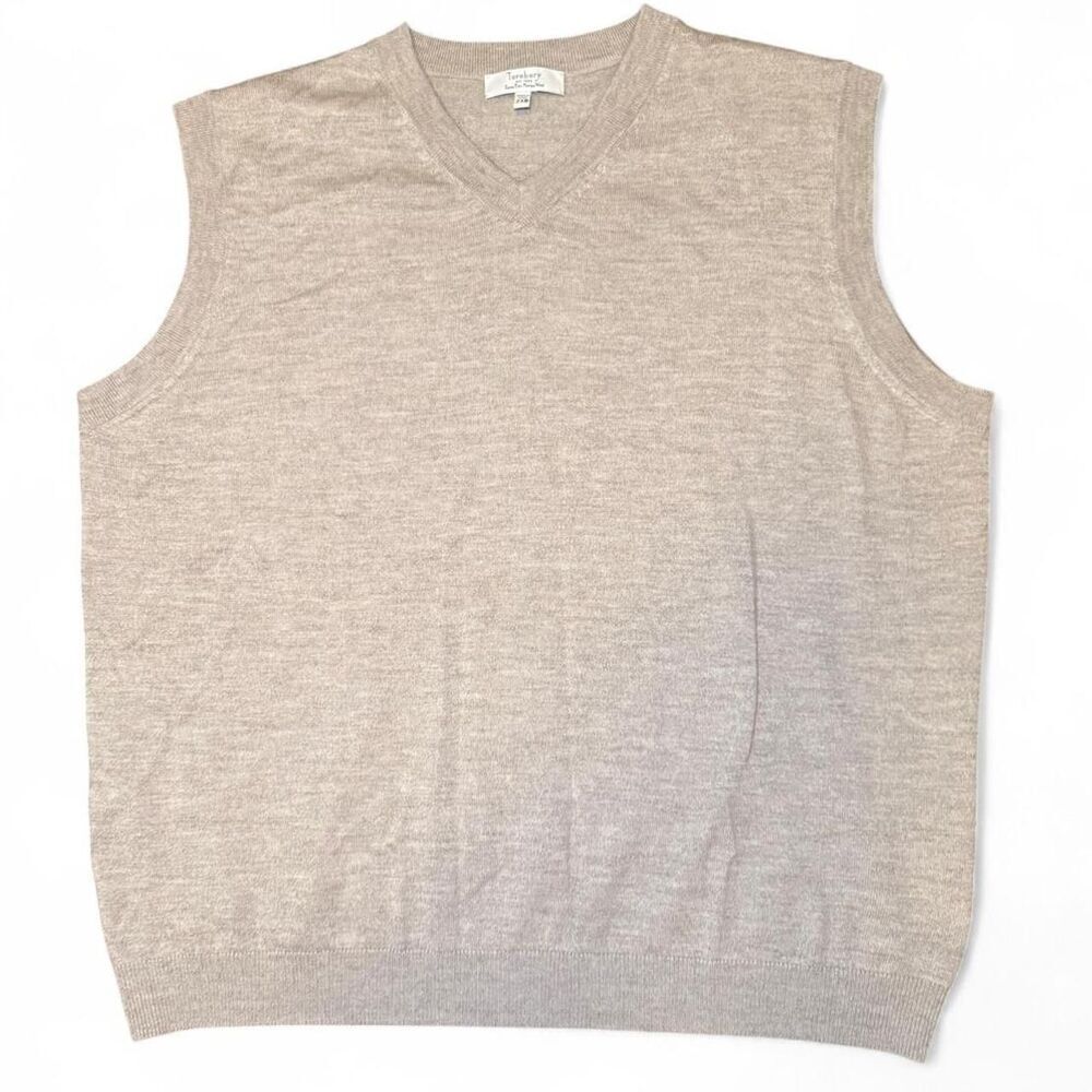 Turnbury Men’s 2XB Extra Fine Merino Wool V-Neck Sweater Vest Beige Tan